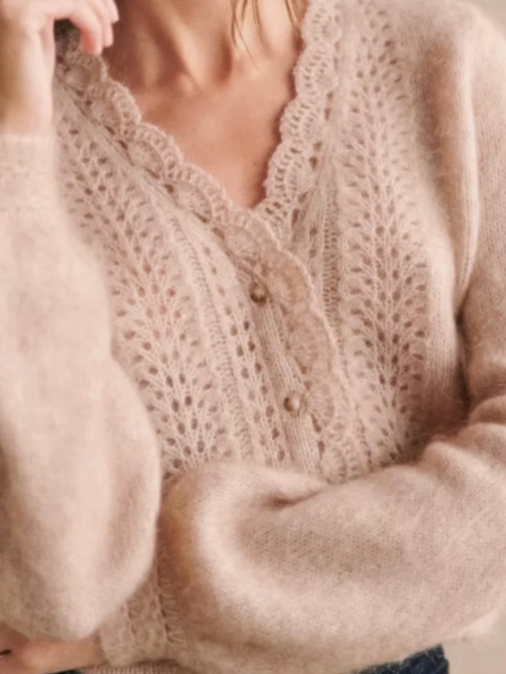Sezane Angelie Cardigan Light Beige - Size XXS
